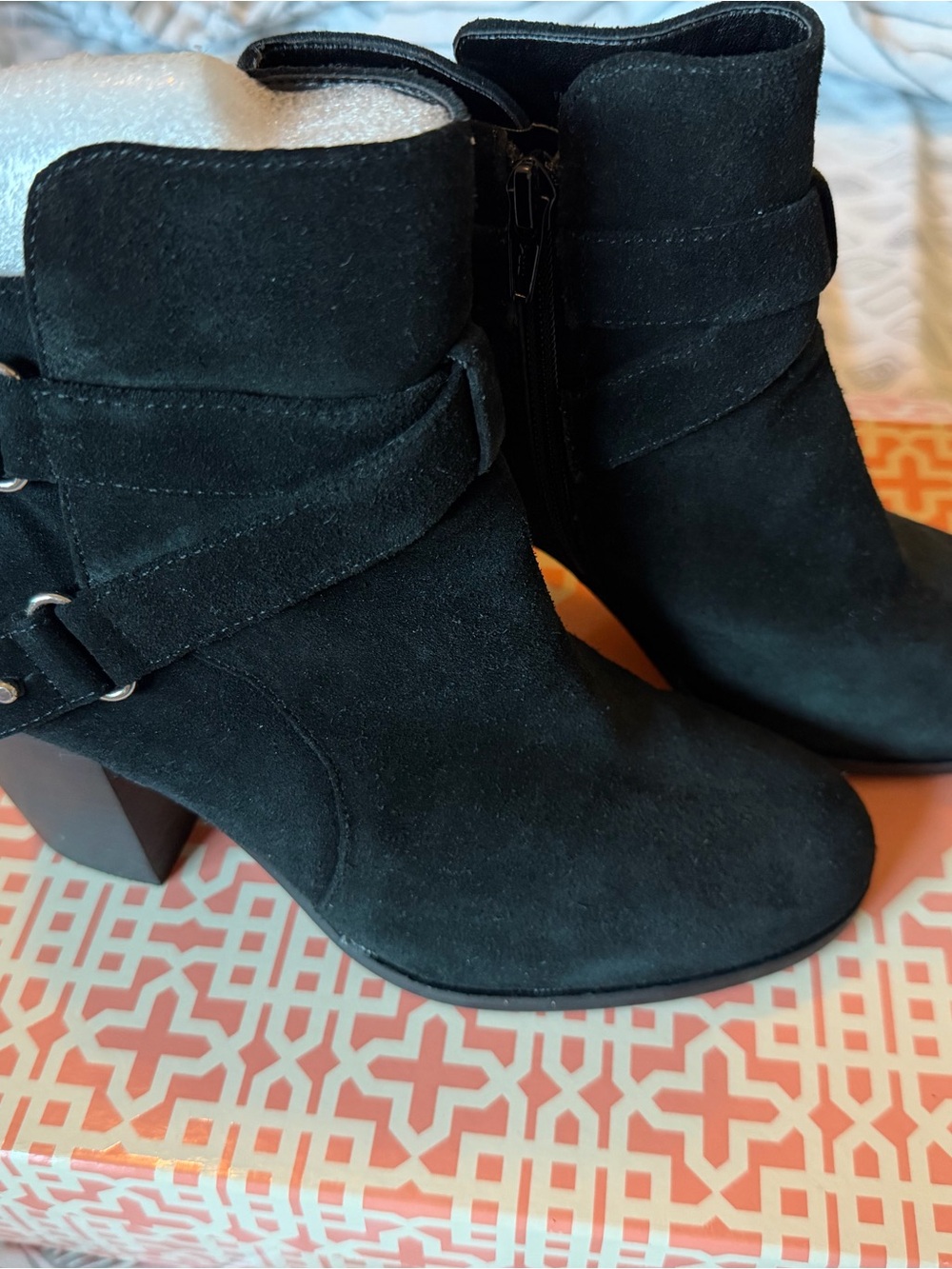 Gianni Bini Black Suede Ankle Boots with Block Heel size 8.5